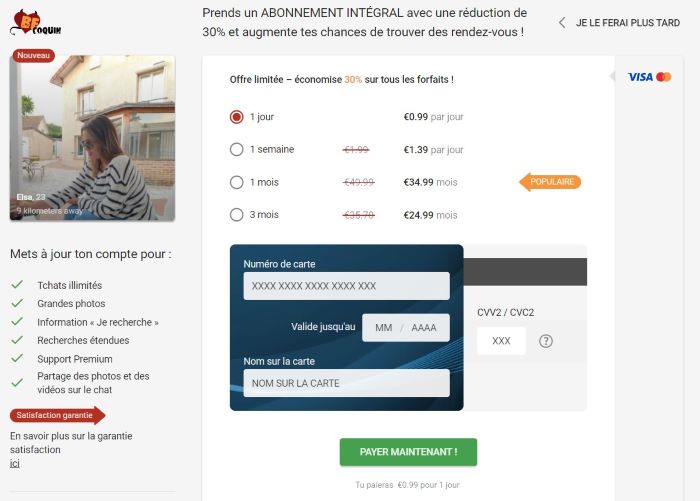 Avis BeCoquin : le prix des abonnements et les modes de paiements sur le site de rencontre coquines
