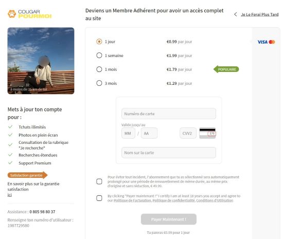 Abonnement et prix du site de rencontre Cougar Pour moi